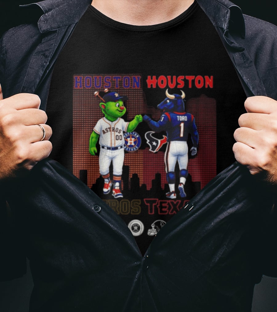 Houston Astros Orbit And Houston Texans Toro Skyline Saturdays Vs Sundays T-Shirt
