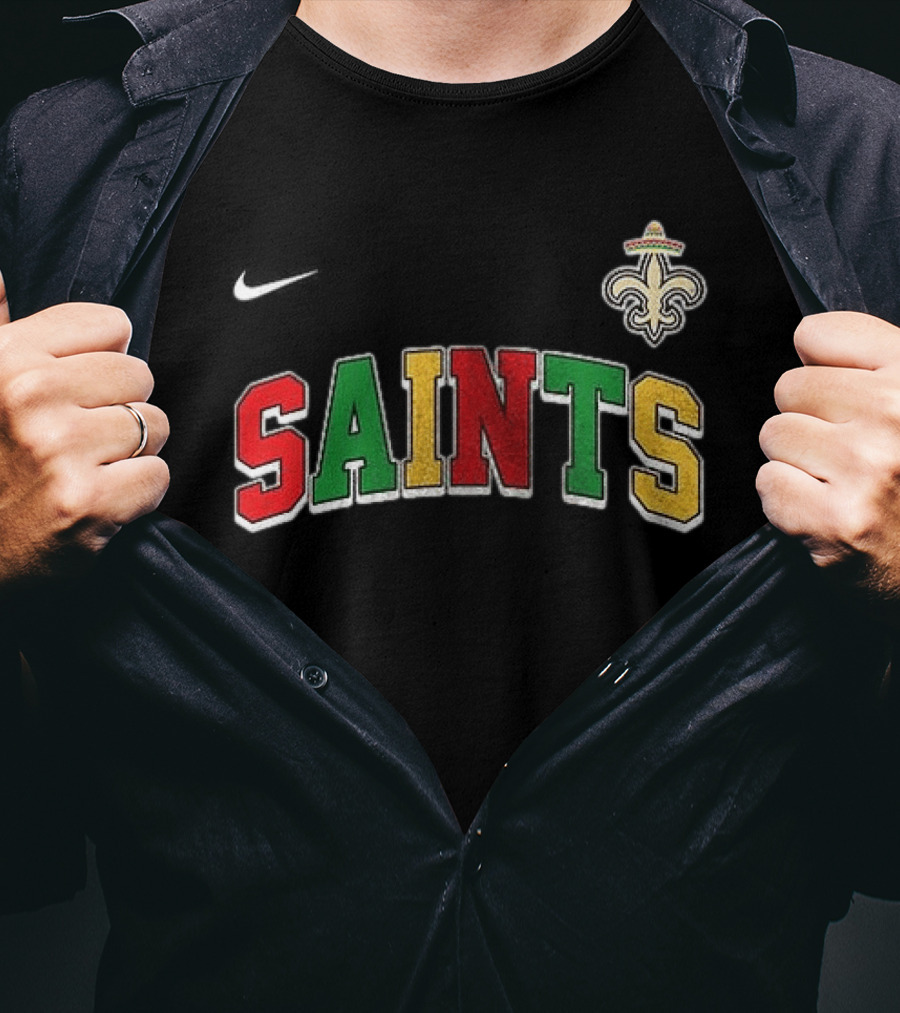 New Orleans Saints Cinco De Drinko Bitchachos Skeleton Fiesta Fleur De Lis Sombrero T-Shirt