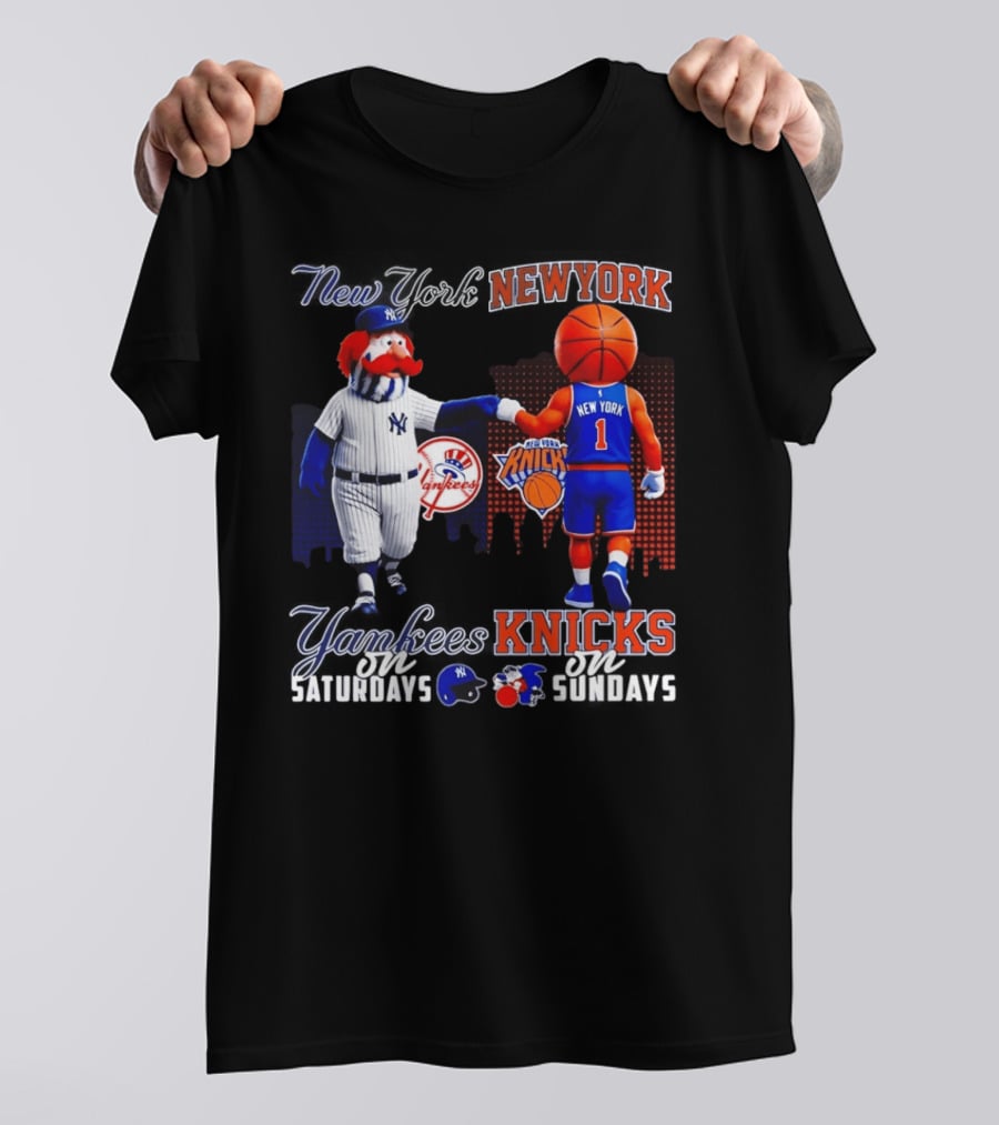 New York Yankees Saturdays Vs Knicks Sundays Yankees Knicks Mascots Baseball Basketball T-Shirt