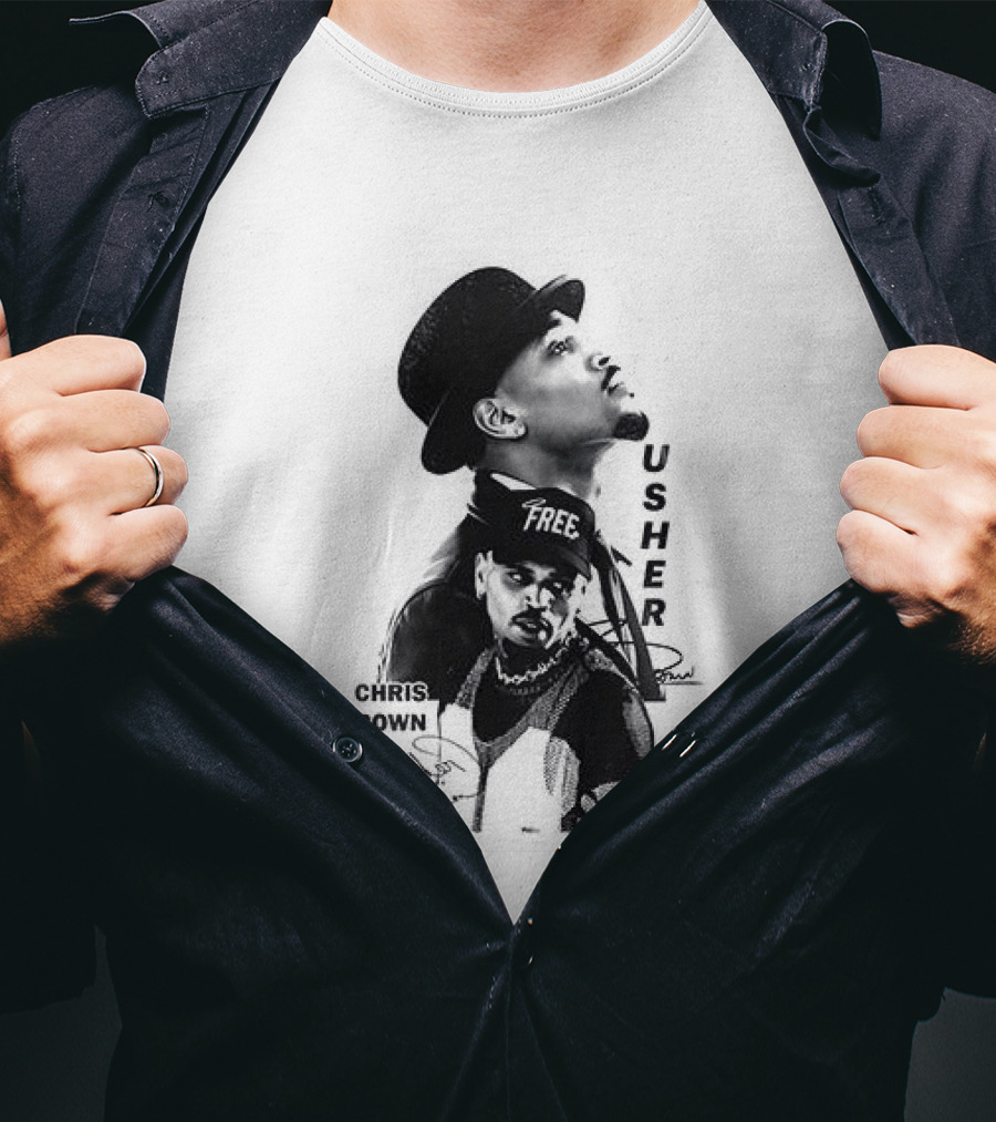C Brown Usher R&B Tour Cartoon Characters And Signatures T-Shirt