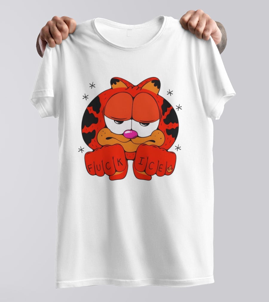 Orange Cat Garfield Meme Fuck Ice Hand Tattoos T-Shirt