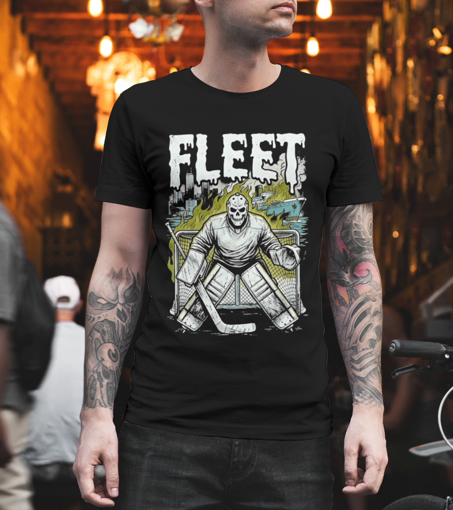 Boston Fleet Hockey Skull Goalie Flames T-Shirt