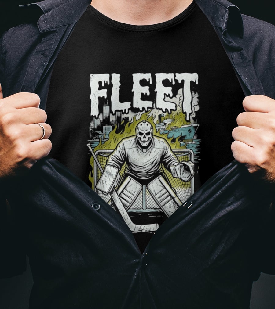 Boston Fleet Hockey Skull Goalie Flames T-Shirt