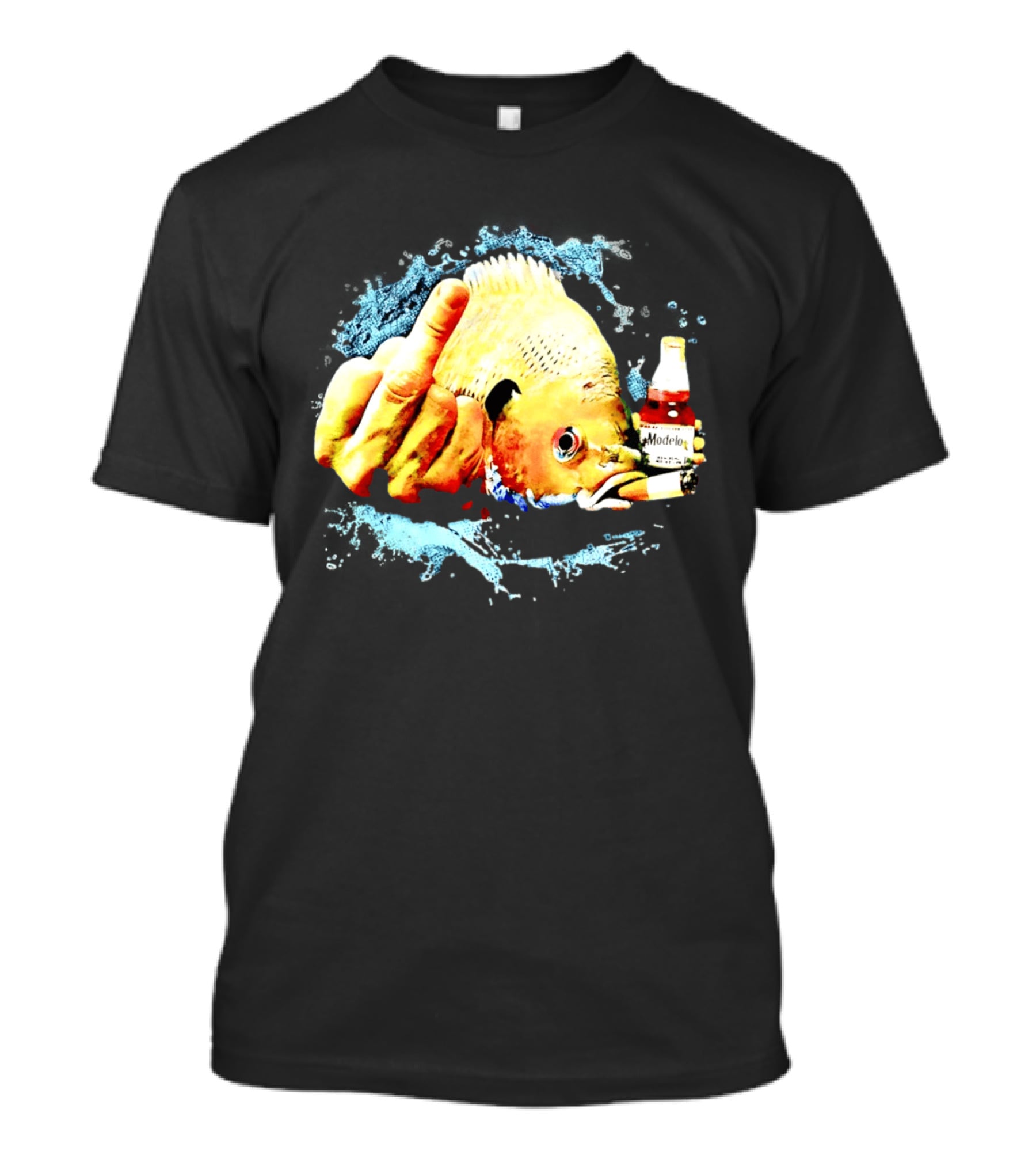 Modelo Beer Fish Smoking Cigarette Middle Finger T-Shirt