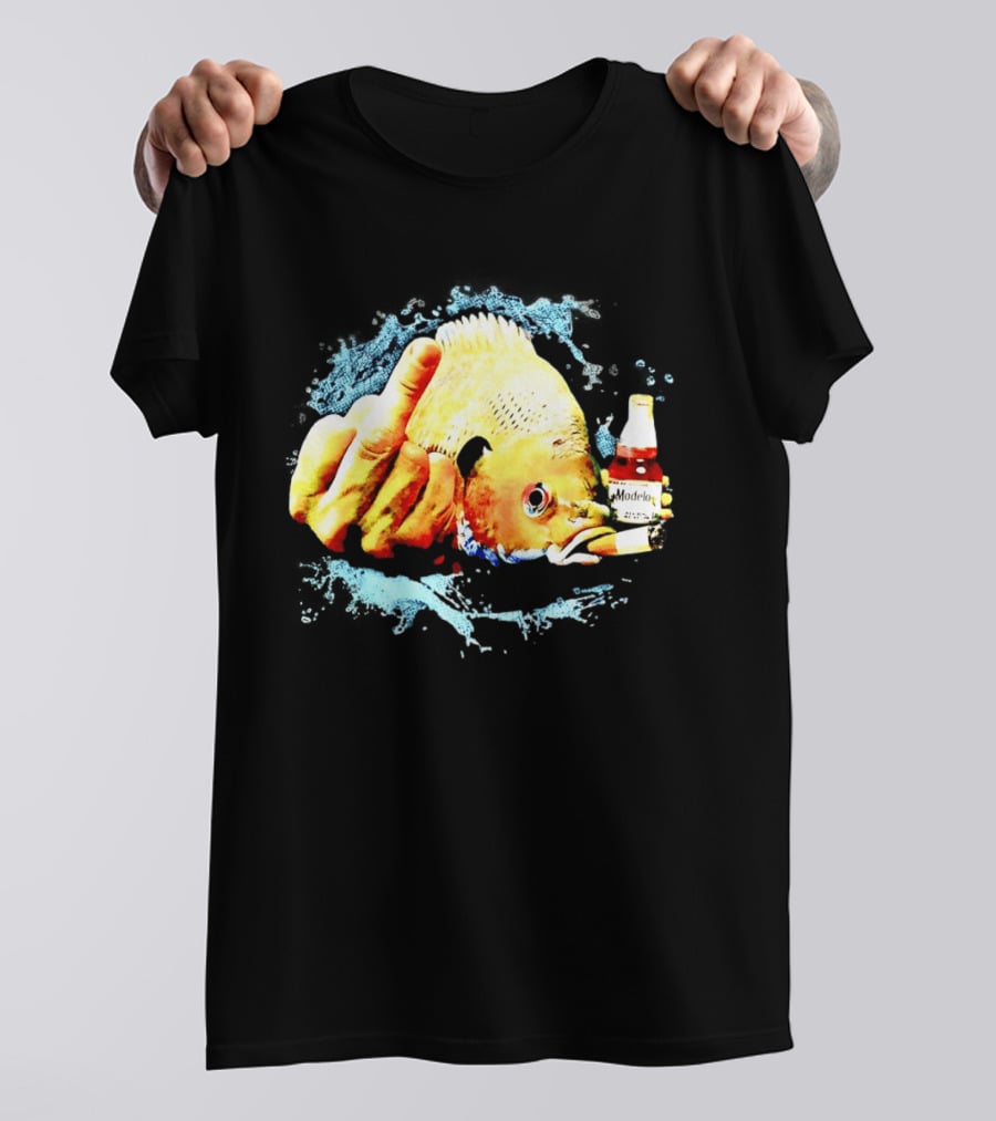 Modelo Beer Fish Smoking Cigarette Middle Finger T-Shirt