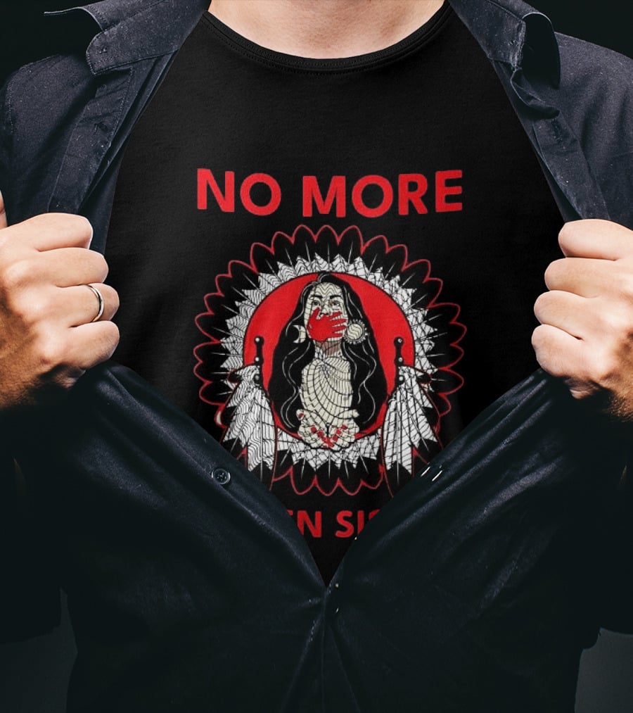 No More Stolen Sisters Awareness Symbol Empowerment Indigenous Rights Red Handprint Feather T-Shirt