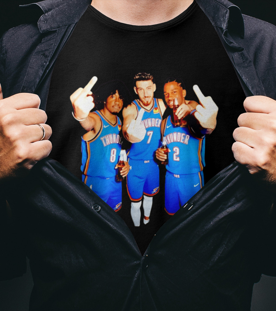 OKC Thunder Basketball Players With Beers And Middle Finger Gesture T-Shirt