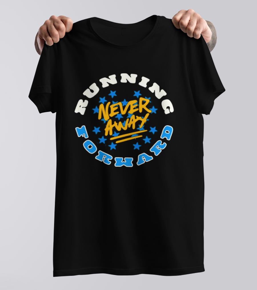 Running Forward Never Away Blue Stars Yellow T-Shirt