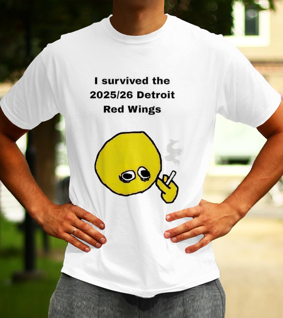 Smoking I Survived The 2025 26 Detroit Red Wings Yellow Face Smoking T-Shirt