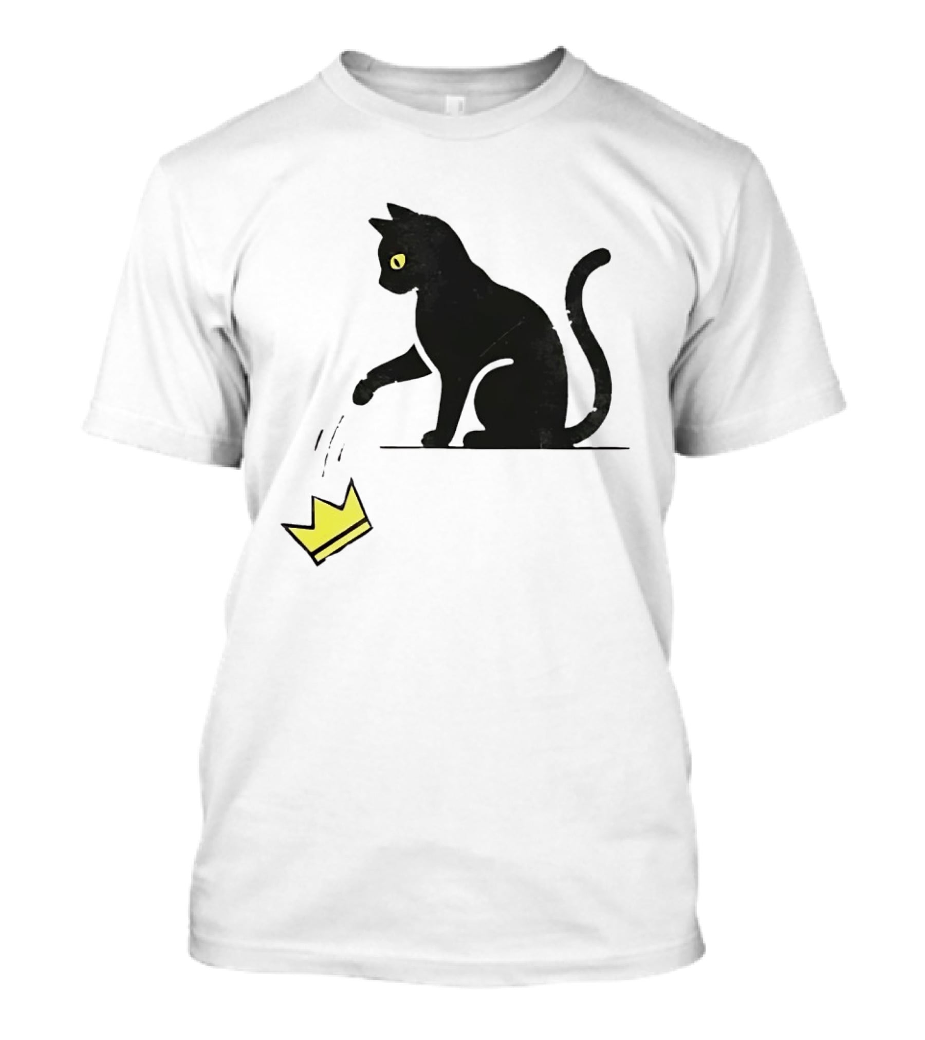 Cat Knocking Crown Anti King Humor Black Cat Yellow Eyes T-Shirt