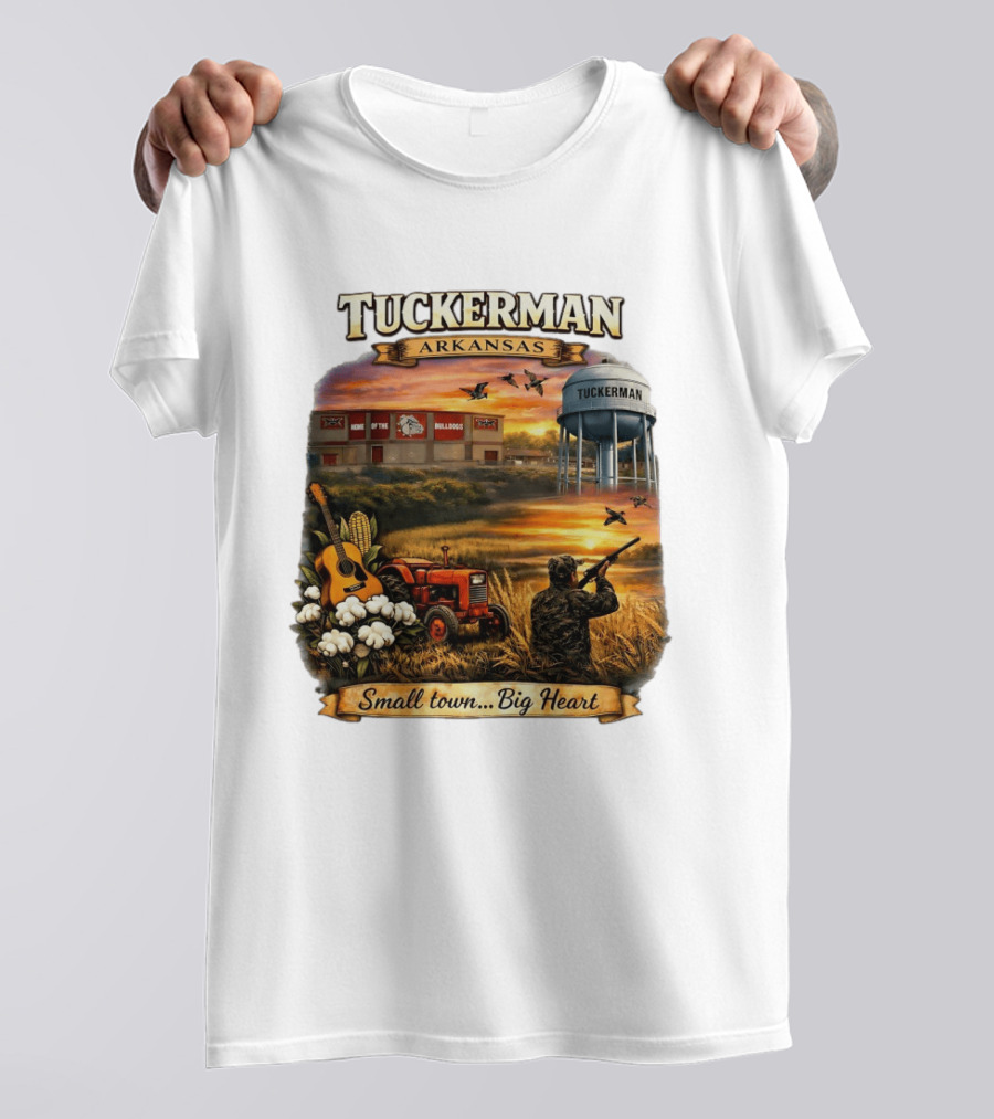 Tuckerman Arkansas Home Of The Bulldogs Water Tower Small Town Big Heart Tractor Hunter Guitar T-Shirt