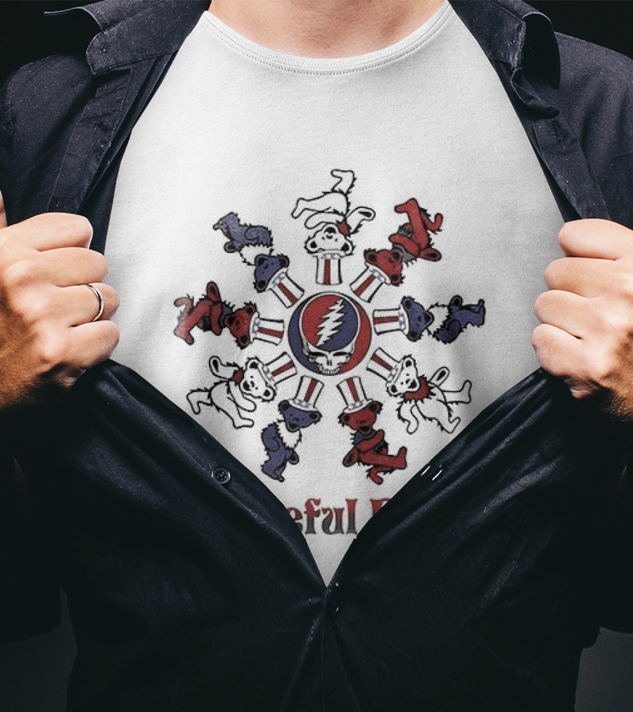 Grateful Dead Bears Dancing Around Steal Your Face Skull T-Shirt
