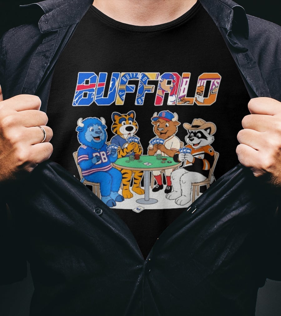 Buffalo Bisons Sabres Bills Rocket City Trash Pandas Playing Card Characters T-Shirt