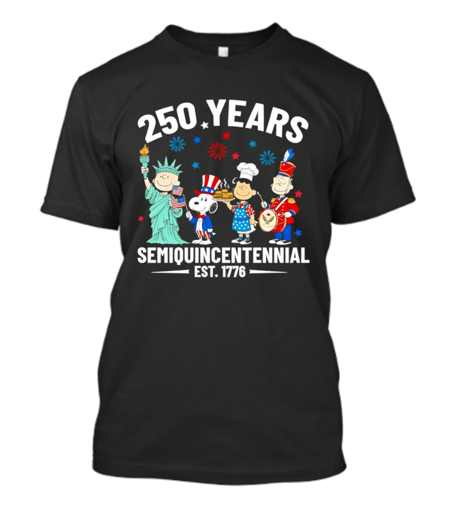Peanuts Characters Celebrating 250 Years American Semiquincentennial Est 1776 T-Shirt