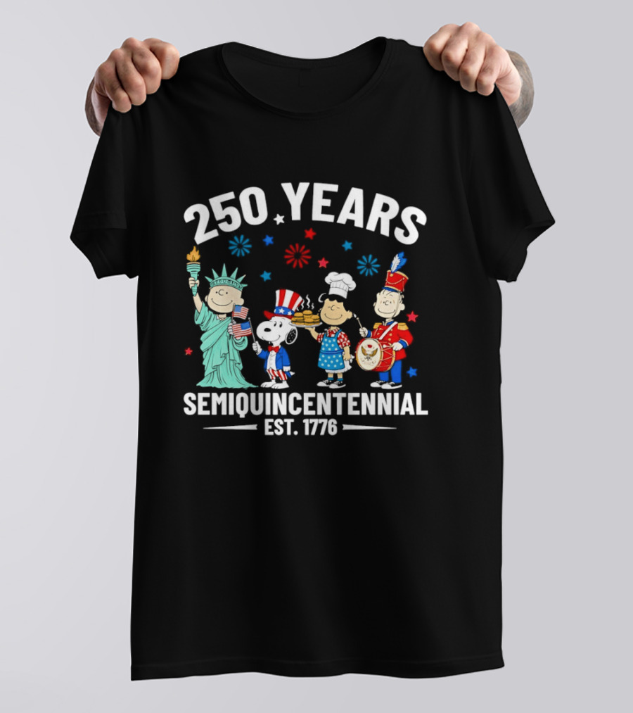 Peanuts Characters Celebrating 250 Years American Semiquincentennial Est 1776 T-Shirt