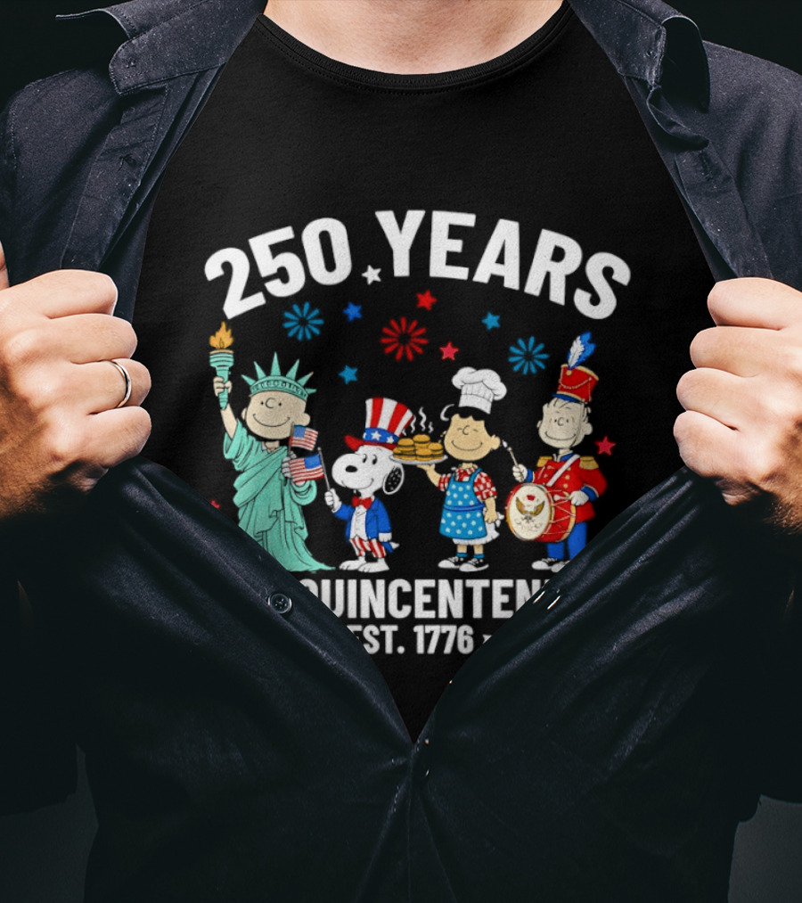 Peanuts Characters Celebrating 250 Years American Semiquincentennial Est 1776 T-Shirt