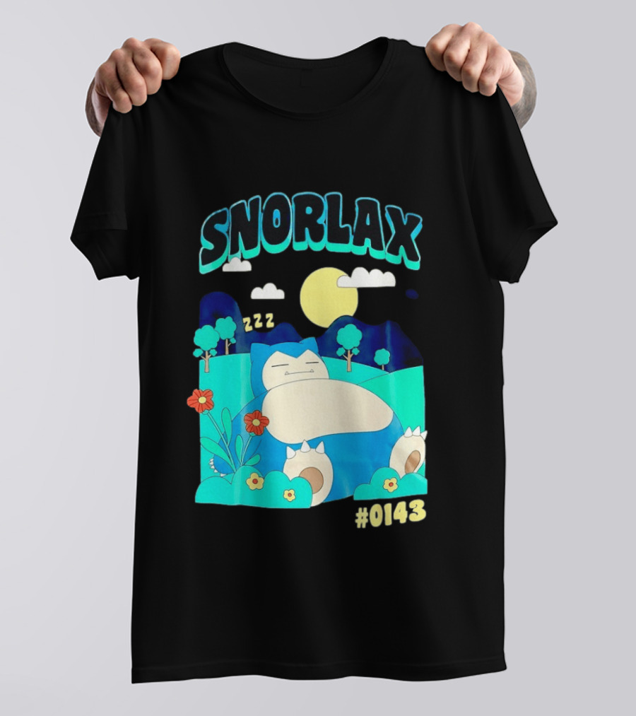 SNORLAX Sleeping Zzz #0143 With Sun And Flowers In Nature Scene T-Shirt