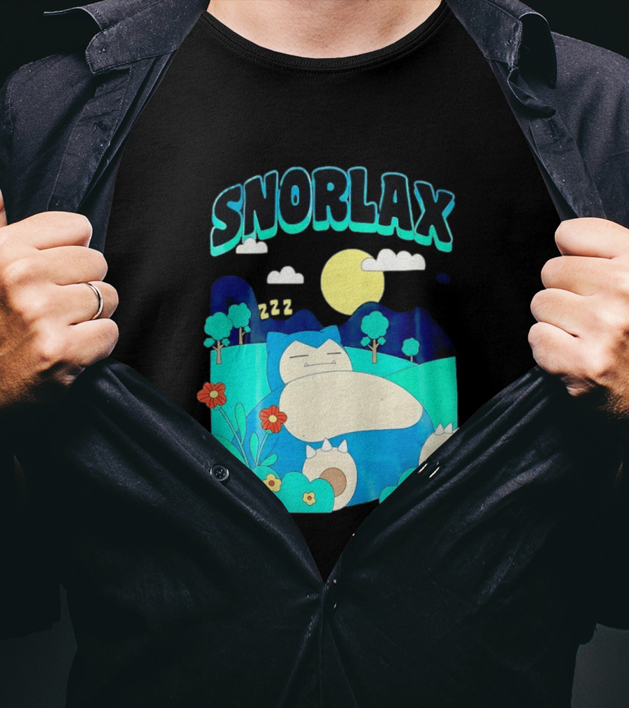 SNORLAX Sleeping Zzz #0143 With Sun And Flowers In Nature Scene T-Shirt