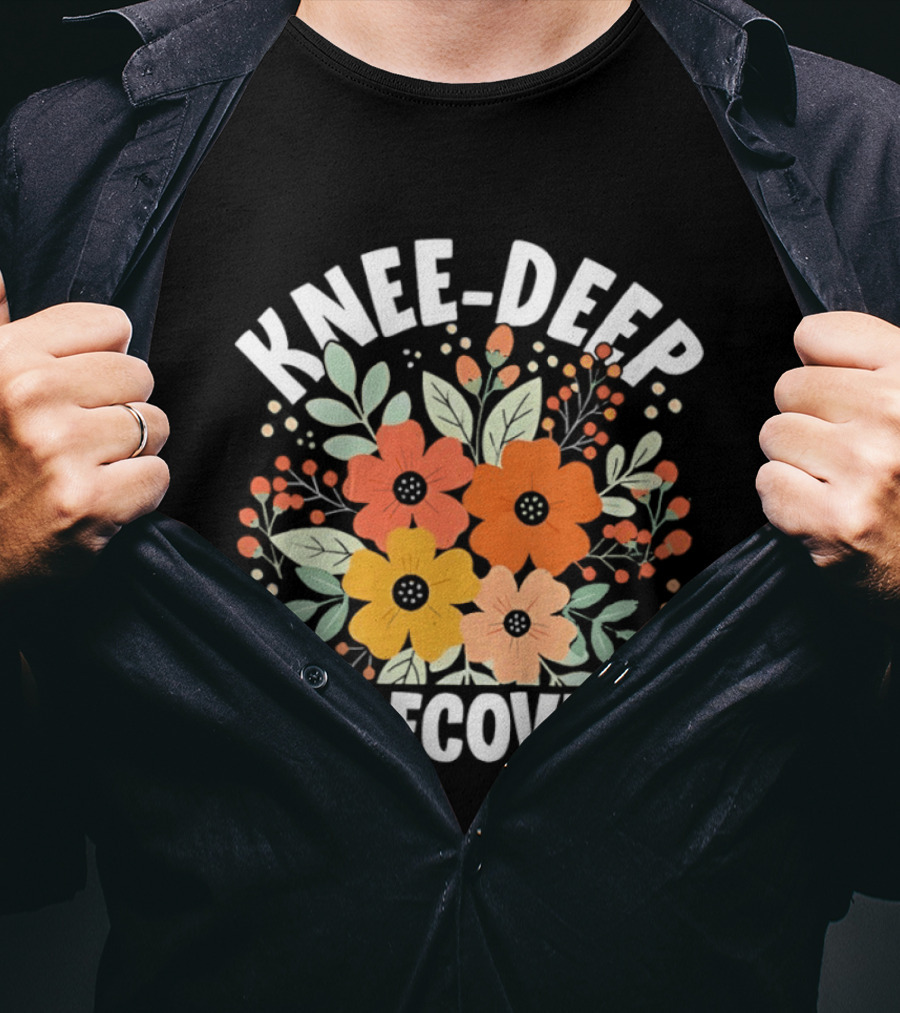 Knee Deep In Recovery With Colorful Floral Blooms T-Shirt