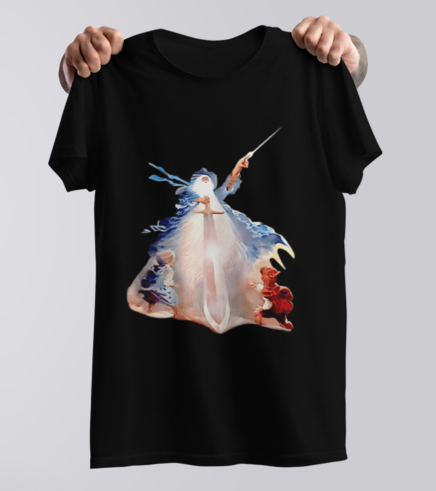 The Lord Of The Rings Gandalf And Hobbits Magic Sword Fantasy Scene T-Shirt