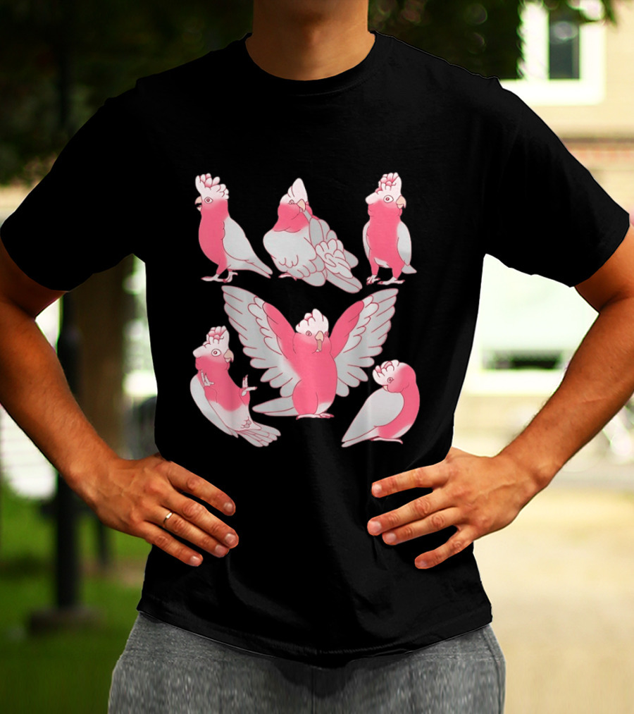 Galah Cockatoo Pink Parrot Birb Cute Cartoon Characters T-Shirt