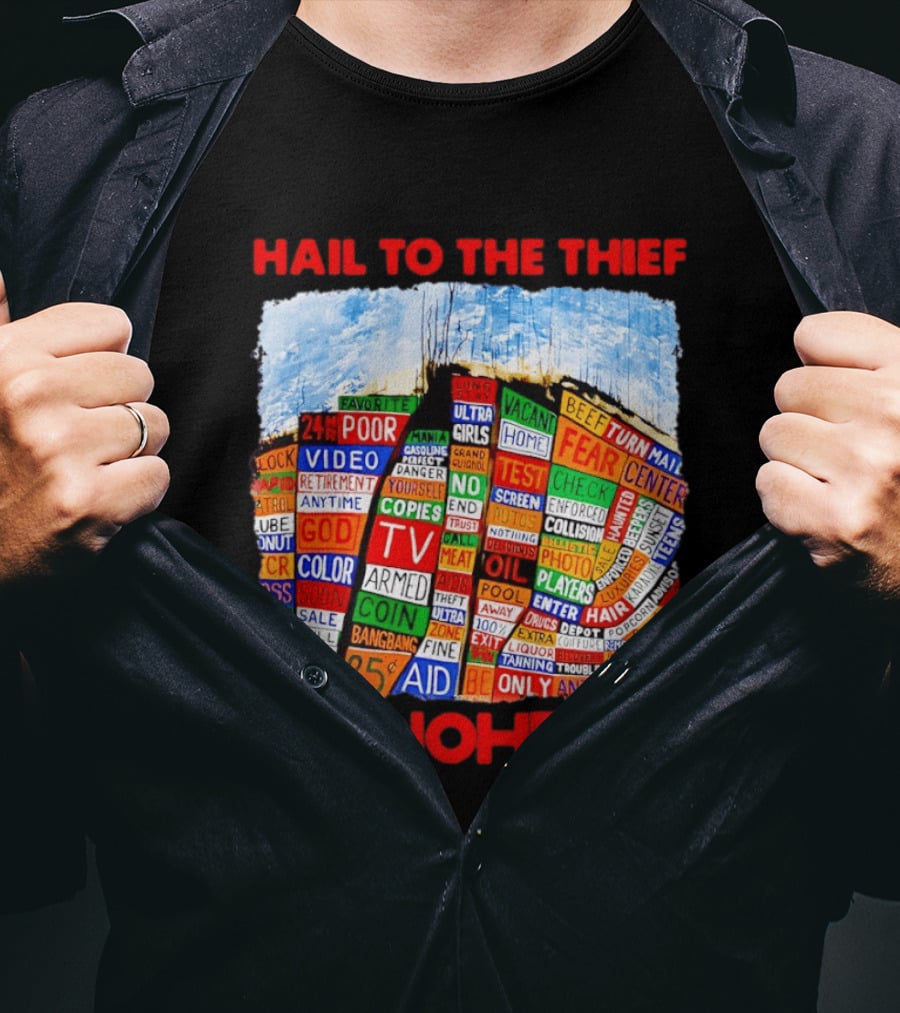 Radiohead Hail To The Thief Album Cover Colorful Text Collage 24HR TV 25 Aid T-Shirt