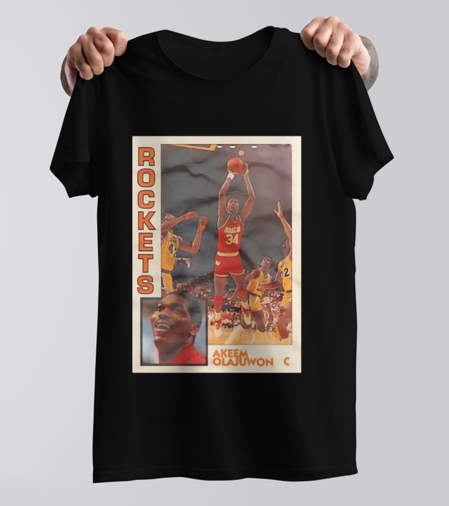 Hakeem Olajuwon Houston Rockets Vintage Basketball Card T-Shirt