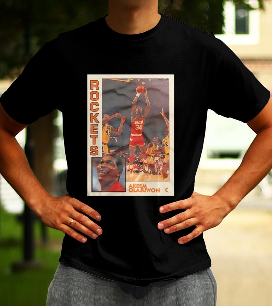 Hakeem Olajuwon Houston Rockets Vintage Basketball Card T-Shirt