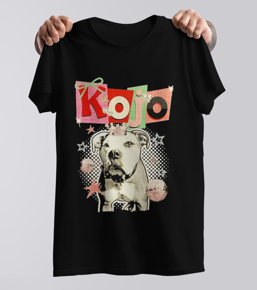 Kojo Dog Crown Retro Style Collage With Hearts And Stars T-Shirt
