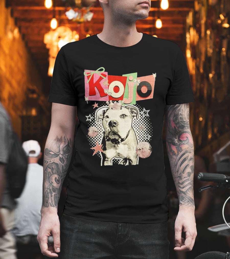 Kojo Dog Crown Retro Style Collage With Hearts And Stars T-Shirt