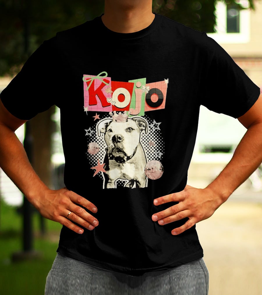Kojo Dog Crown Retro Style Collage With Hearts And Stars T-Shirt