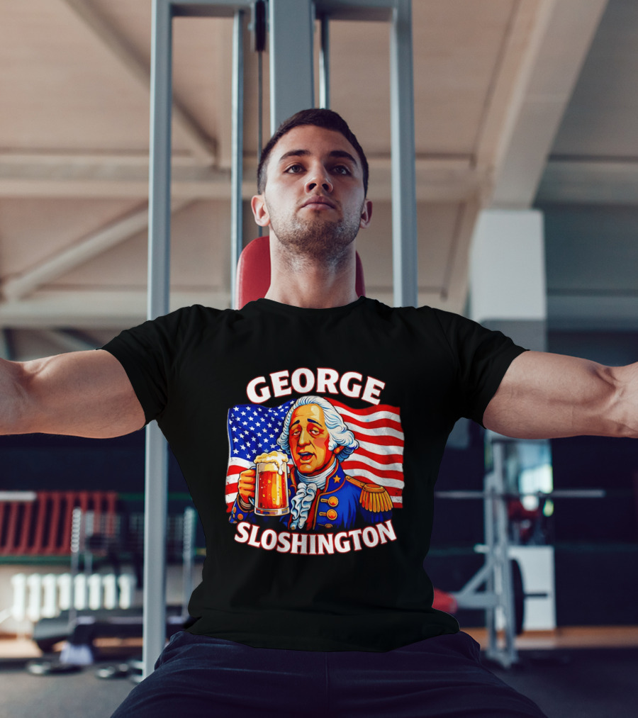 George Sloshington Patriotic Beer With American Flag T-Shirt