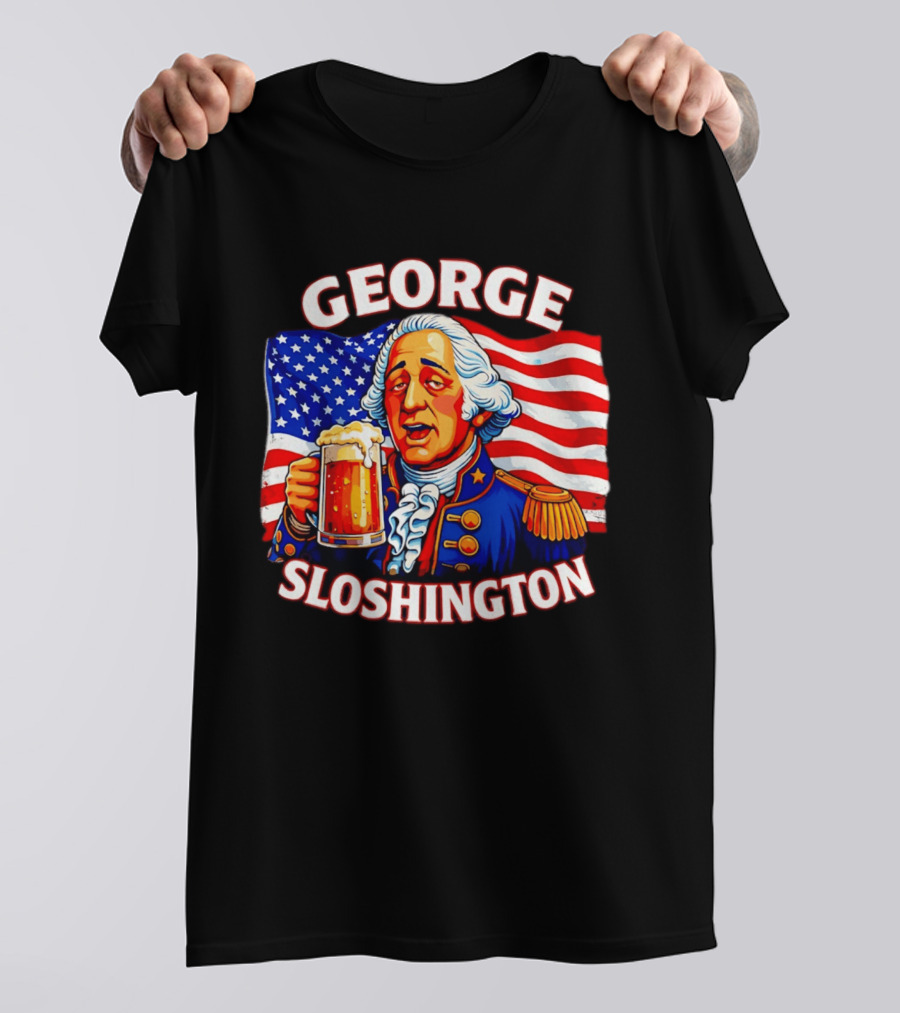 George Sloshington Patriotic Beer With American Flag T-Shirt