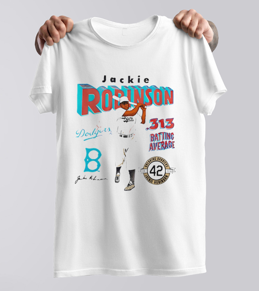 Jackie Robinson Dodgers Breaking Barriers 42 .313 Batting Average T-Shirt