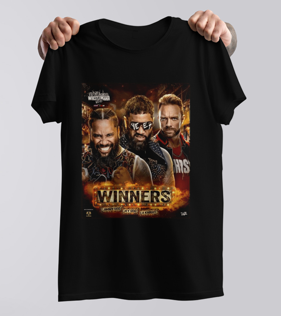 WWE WrestleMania 42 Winners Jimmy Uso Jey Uso LA Knight T-Shirt