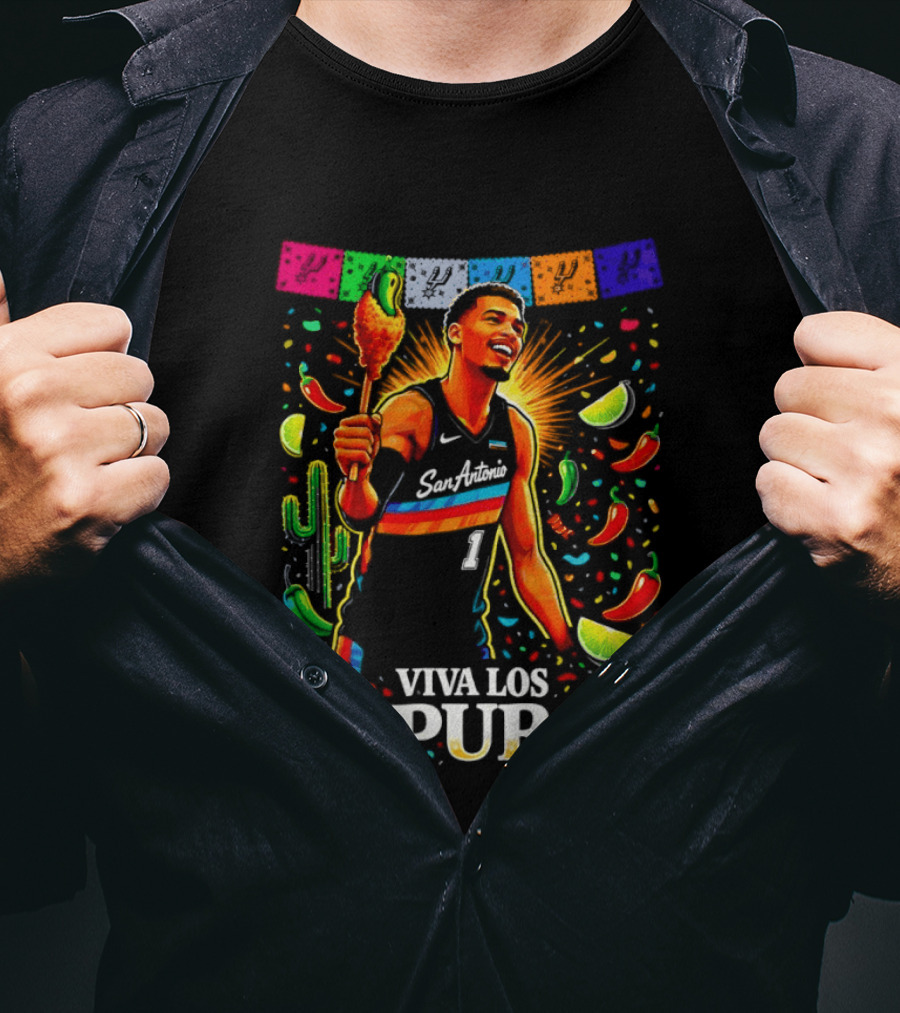 Viva Los Spurs Victor Wembanyama San Antonio Basketball NBA Fiesta Celebration T-Shirt