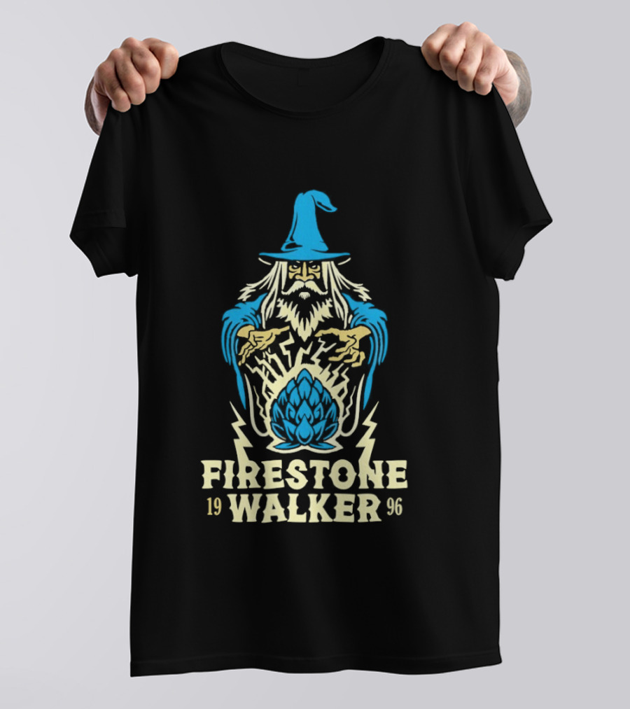 Firestone Walker 1996 Wizard Hat And Bearded Figure With Lightning Bolts T-Shirt