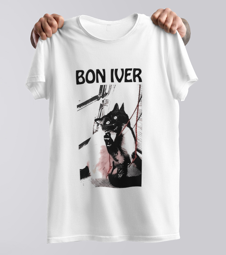 Bon Iver Cat With Guitar Image T-Shirt