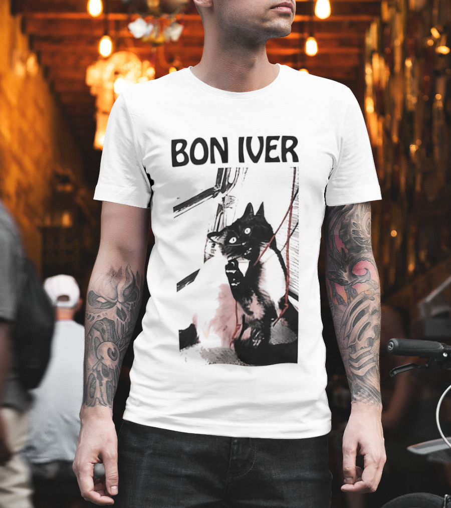 Bon Iver Cat With Guitar Image T-Shirt