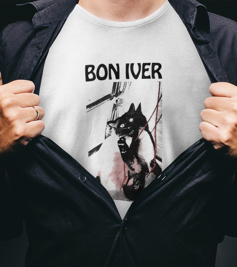 Bon Iver Cat With Guitar Image T-Shirt