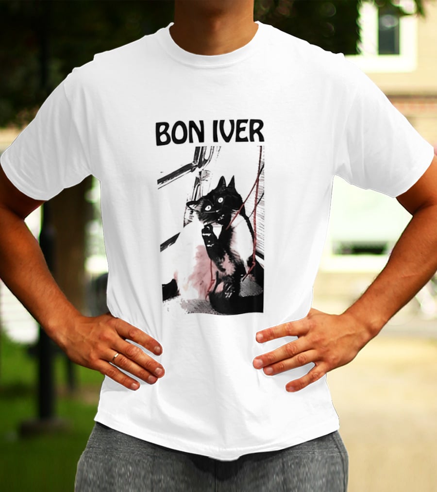 Bon Iver Cat With Guitar Image T-Shirt