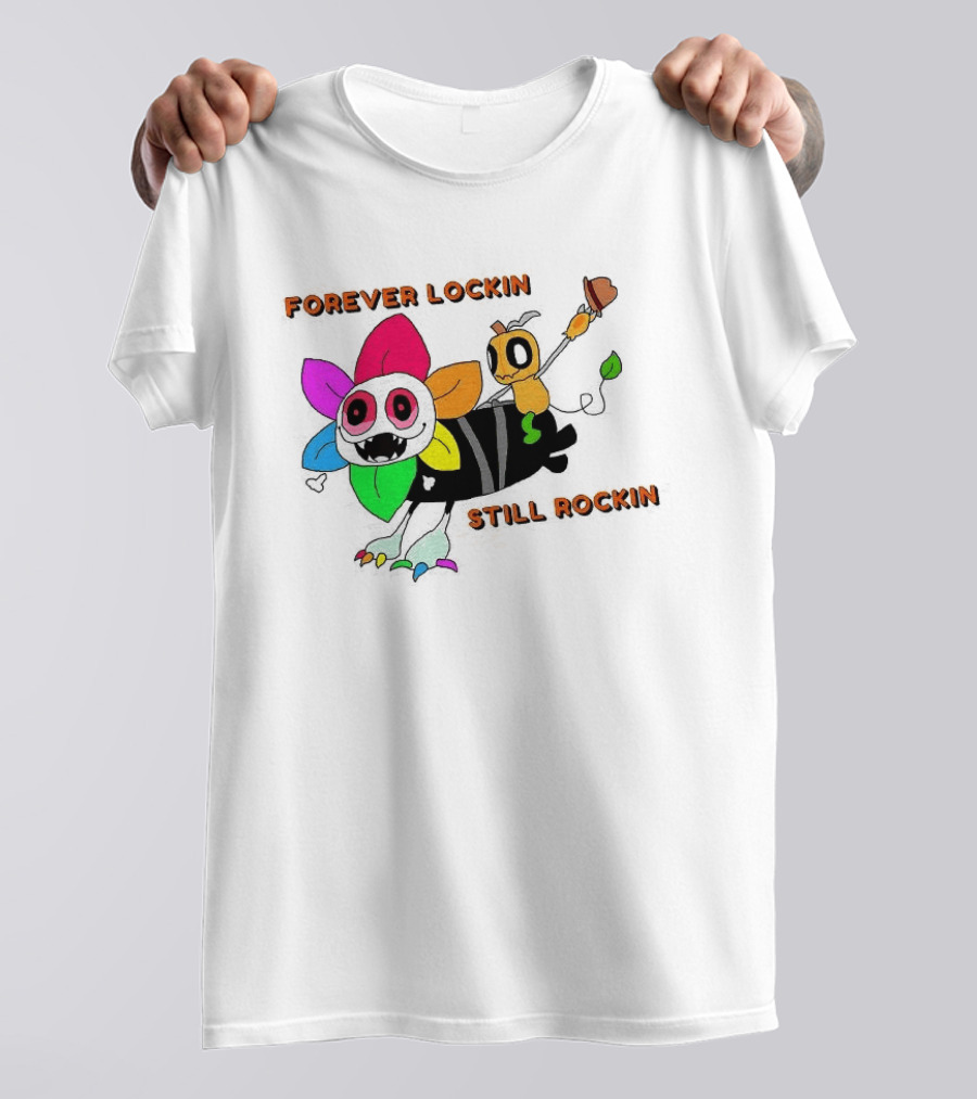 Forever Lockin Still Rockin Colorful Creature Toon T-Shirt