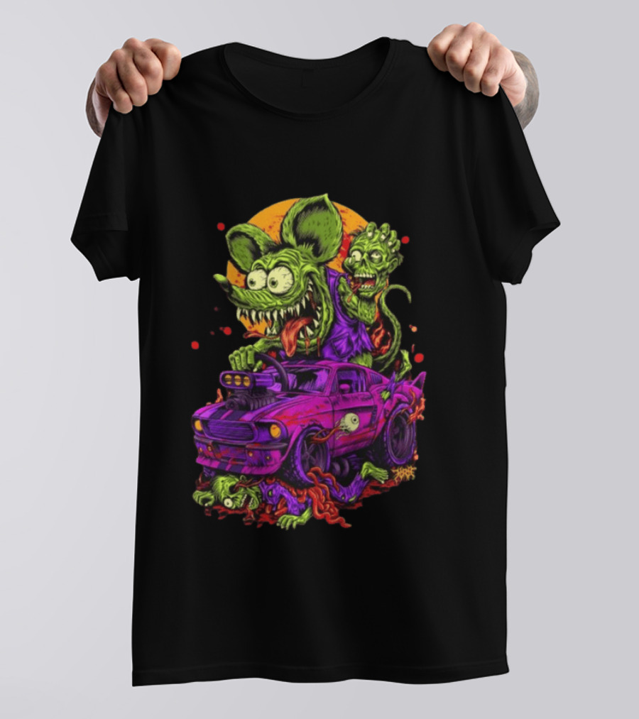 Rat Fink Vs Zombies Classic Monster Car Battle Vintage Horror T-Shirt