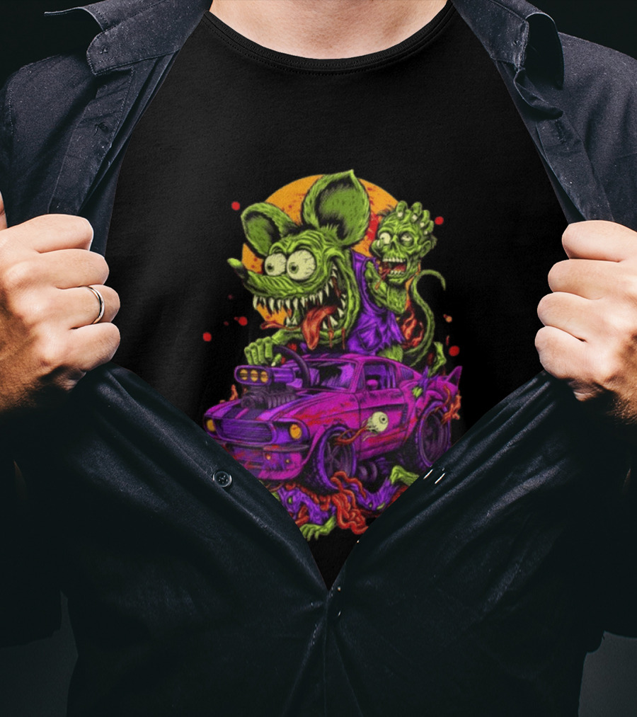 Rat Fink Vs Zombies Classic Monster Car Battle Vintage Horror T-Shirt