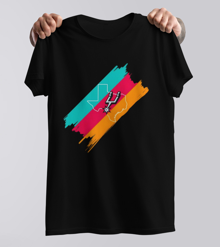 San Antonio Spurs Texas Map Neon Colors 2026 NBA Basketball T-Shirt