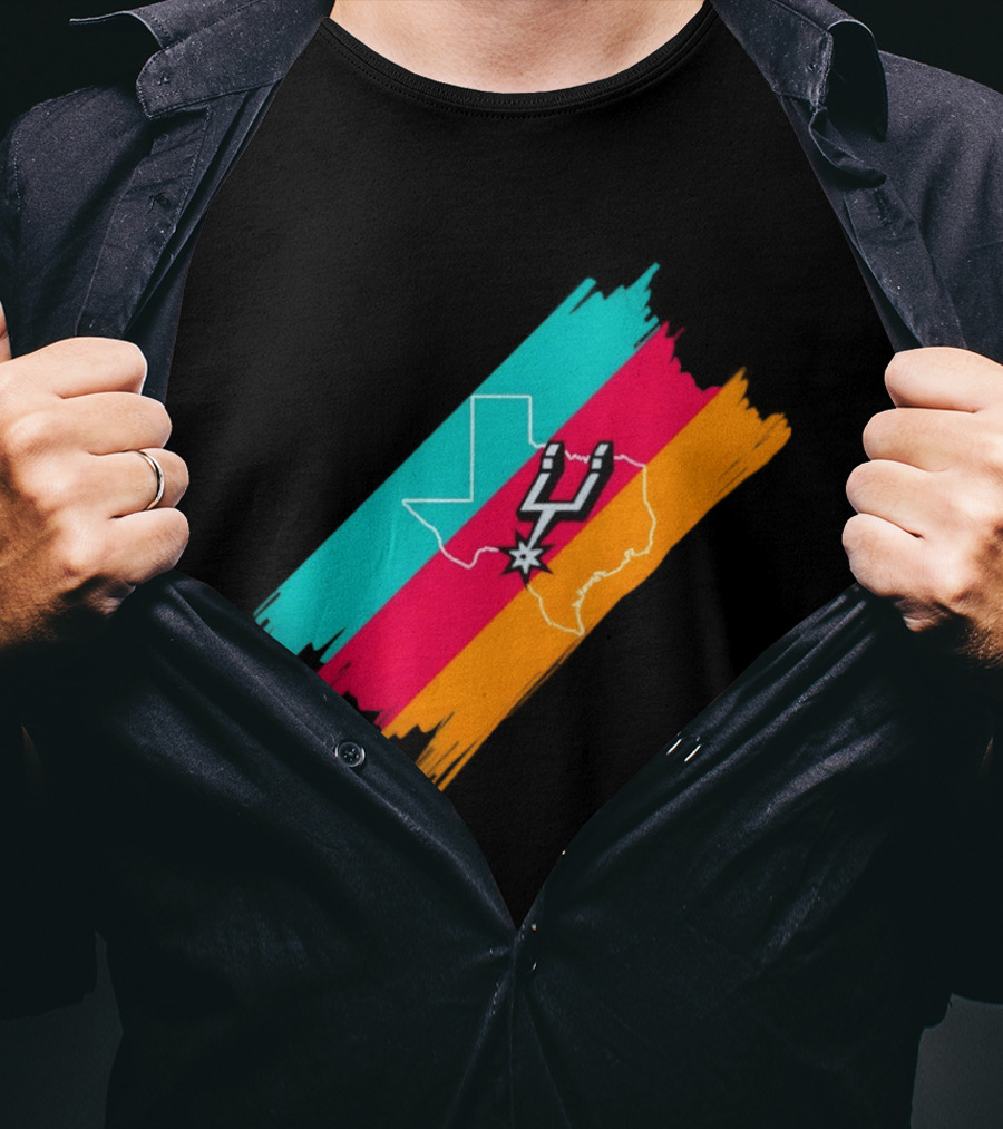 San Antonio Spurs Texas Map Neon Colors 2026 NBA Basketball T-Shirt