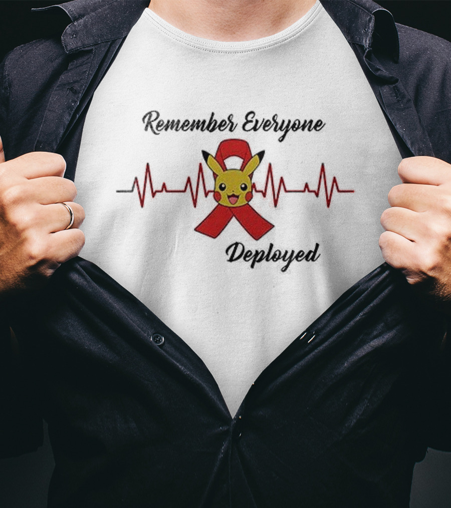 Pikachu Remember Everyone Deployed Support Ribbon Red T-Shirt