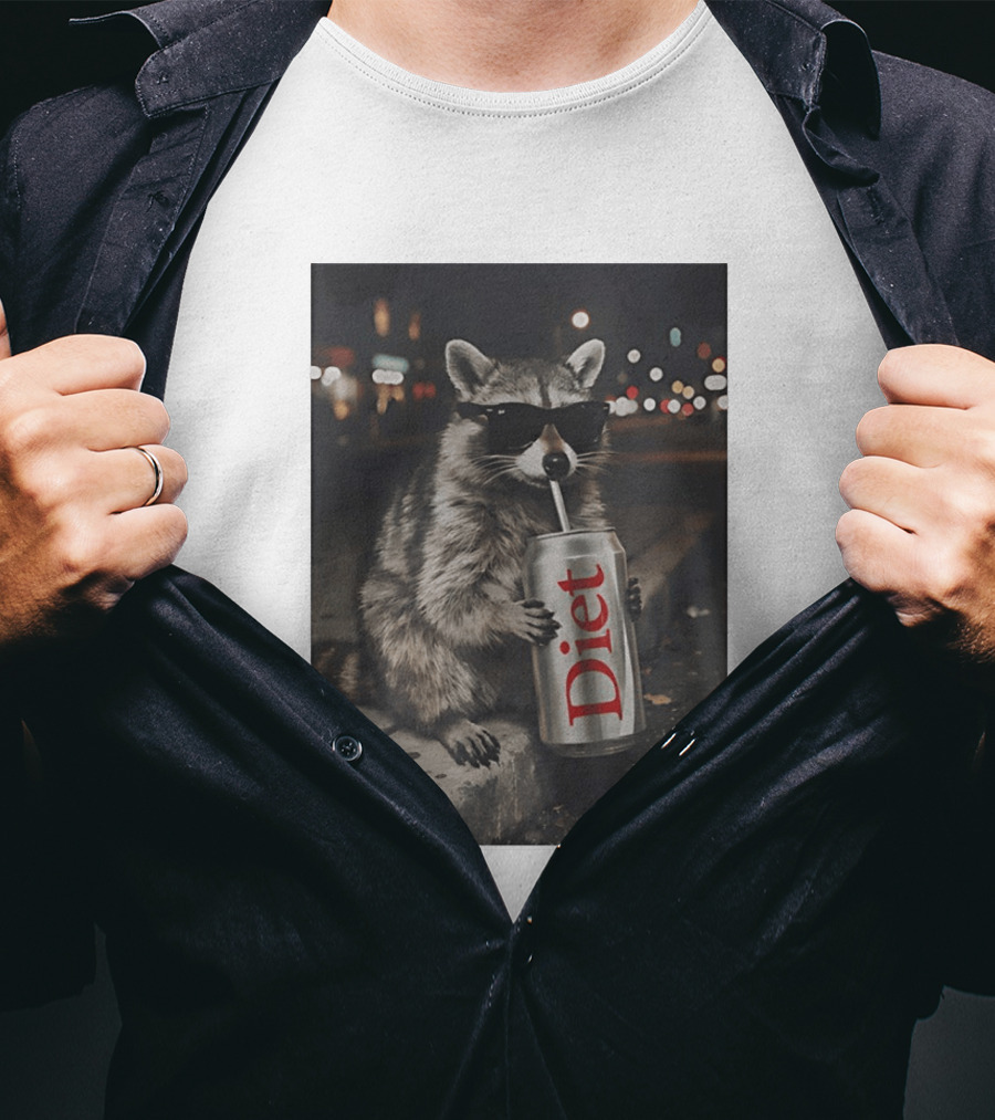 Raccoons Diet Soda Gen Z Dank Meme Raccoon With Sunglasses And Soda Can T-Shirt