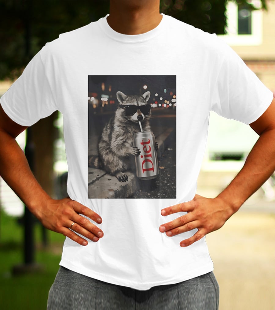 Raccoons Diet Soda Gen Z Dank Meme Raccoon With Sunglasses And Soda Can T-Shirt