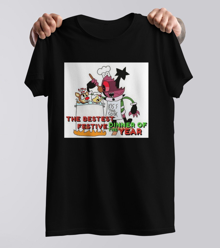 The Bestest Festive Dinner Of The Year Kiss The Cook Chef Monster Reindeer Cooking T-Shirt